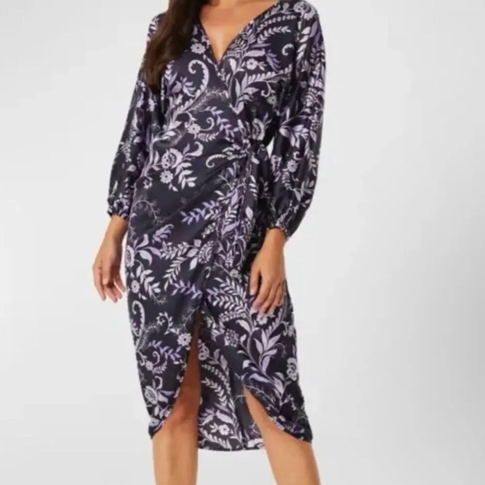 MISA Sylvia Floral Wrap Midi Dress